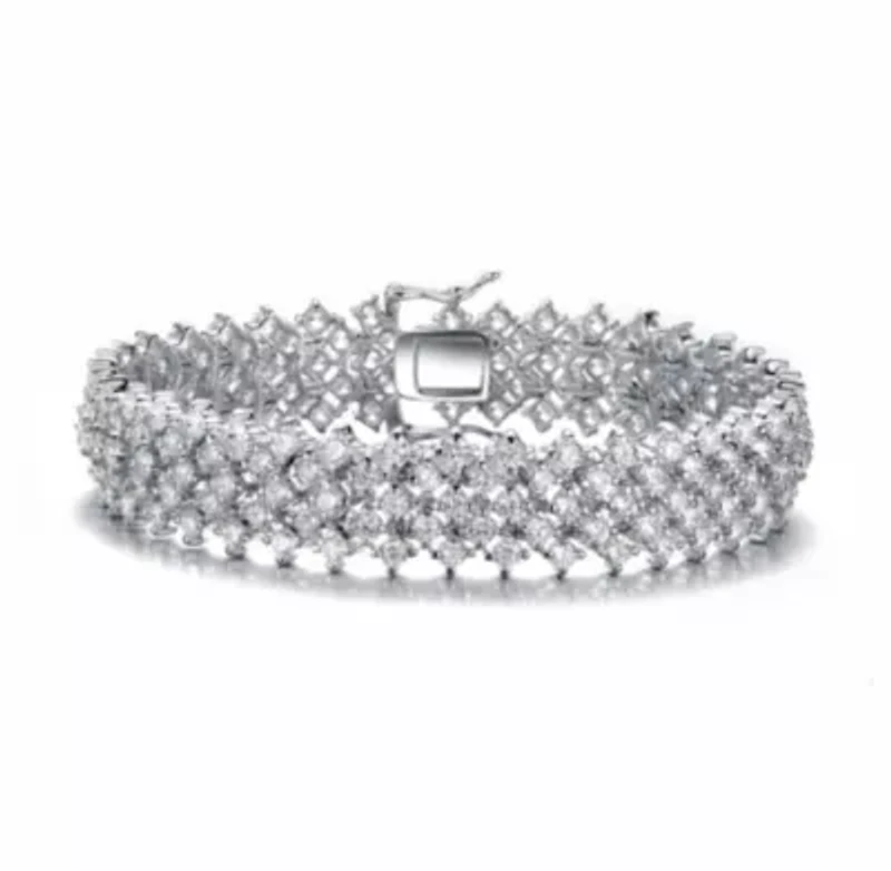 Lab Created Sterling Silver White Gold Plated with Rows of Sparkling Cubic Zirconia Tennis Bracelet