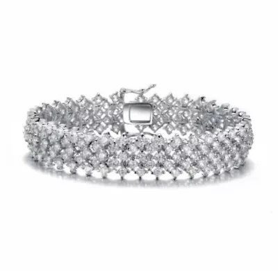 Lab Created Sterling Silver White Gold Plated with Rows of Sparkling Cubic Zirconia Tennis Bracelet