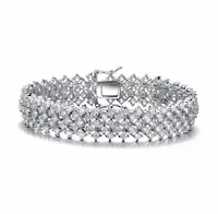 Lab Created Sterling Silver White Gold Plated with Rows of Sparkling Cubic Zirconia Tennis Bracelet