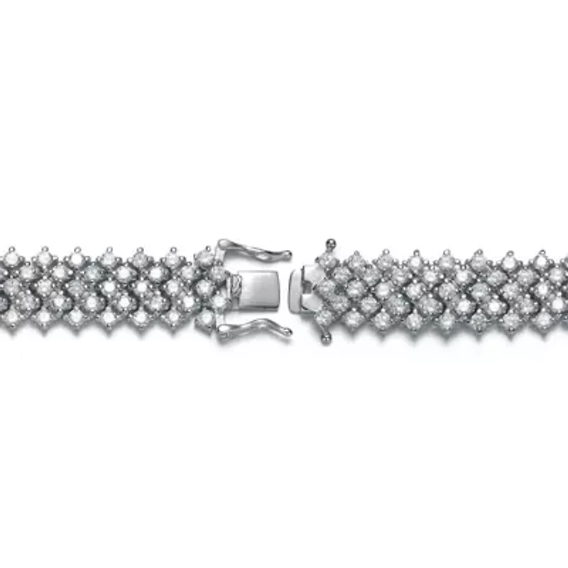 Lab Created Sterling Silver White Gold Plated with Rows of Sparkling Cubic Zirconia Tennis Bracelet