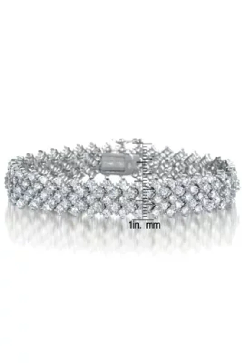 Lab Created Sterling Silver White Gold Plated with Rows of Sparkling Cubic Zirconia Tennis Bracelet