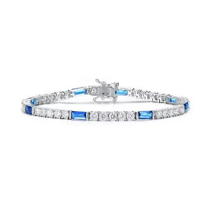 Lab Created Sterling Silver White Gold Plated with Sapphire Blue Cubic Zirconia Tennis Bracelet