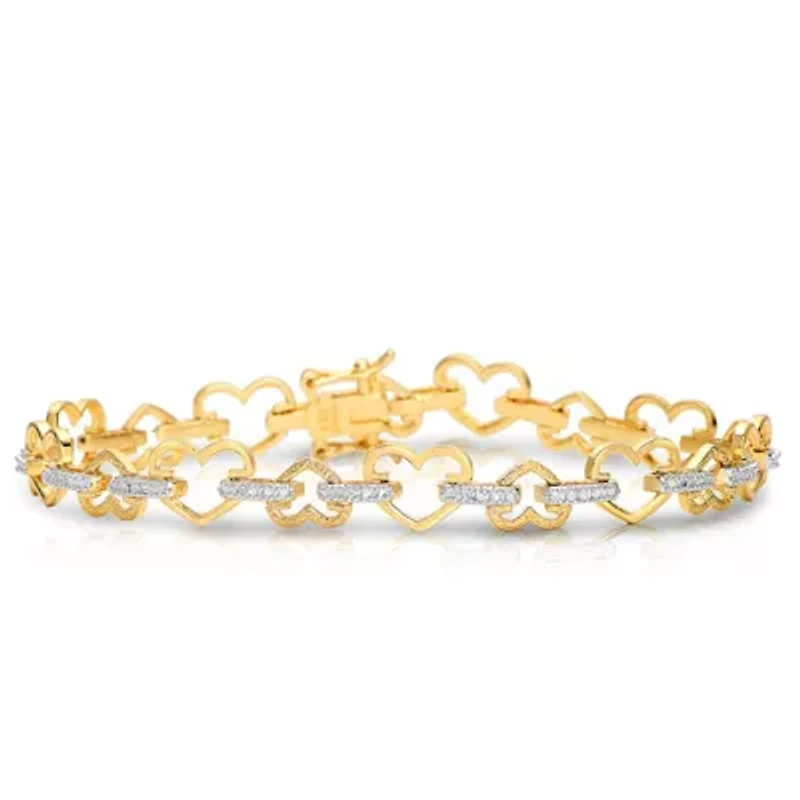 Lab Created 14K Gold Plated with Clear Cubic Zirconia Heart Bracelet