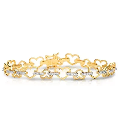 Lab Created 14K Gold Plated with Clear Cubic Zirconia Heart Bracelet