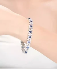 Lab Created Sterling Silver White Gold Plated with Sapphire Blue Cubic Zirconia 'Bling' Bracelet