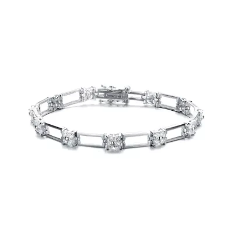 Lab Created Sterling Silver White Cubic Zirconia with Clear Cubic Zirconia Flower Design Bracelet