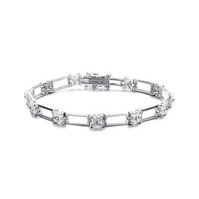 Lab Created Sterling Silver White Cubic Zirconia with Clear Cubic Zirconia Flower Design Bracelet