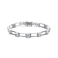 Lab Created Sterling Silver White Cubic Zirconia with Clear Cubic Zirconia Flower Design Bracelet