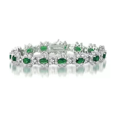 Lab Created Sterling Silver White Gold plated with Emerald Green Cubic Zirconia Tennis Bracelet