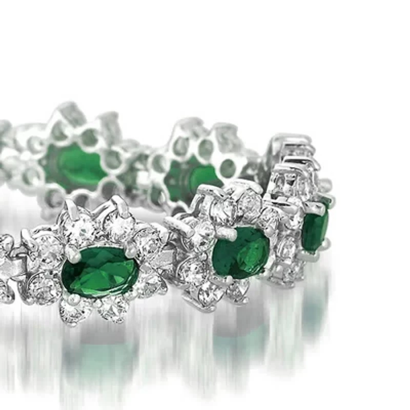 Lab Created Sterling Silver White Gold plated with Emerald Green Cubic Zirconia Tennis Bracelet
