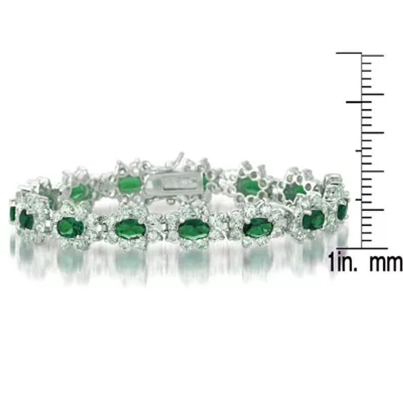 Lab Created Sterling Silver White Gold plated with Emerald Green Cubic Zirconia Tennis Bracelet