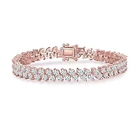 Lab Created Sterling Silver 18K Rose Gold Plated with Clear Cubic Zirconia Icicle Cluster Double Row Tennis Bracelet