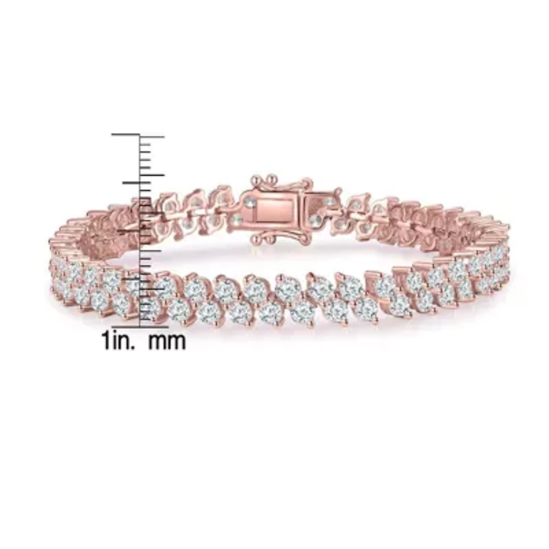 Lab Created Sterling Silver 18K Rose Gold Plated with Clear Cubic Zirconia Icicle Cluster Double Row Tennis Bracelet