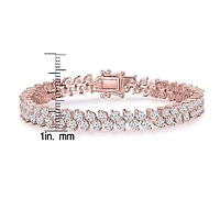 Lab Created Sterling Silver 18K Rose Gold Plated with Clear Cubic Zirconia Icicle Cluster Double Row Tennis Bracelet