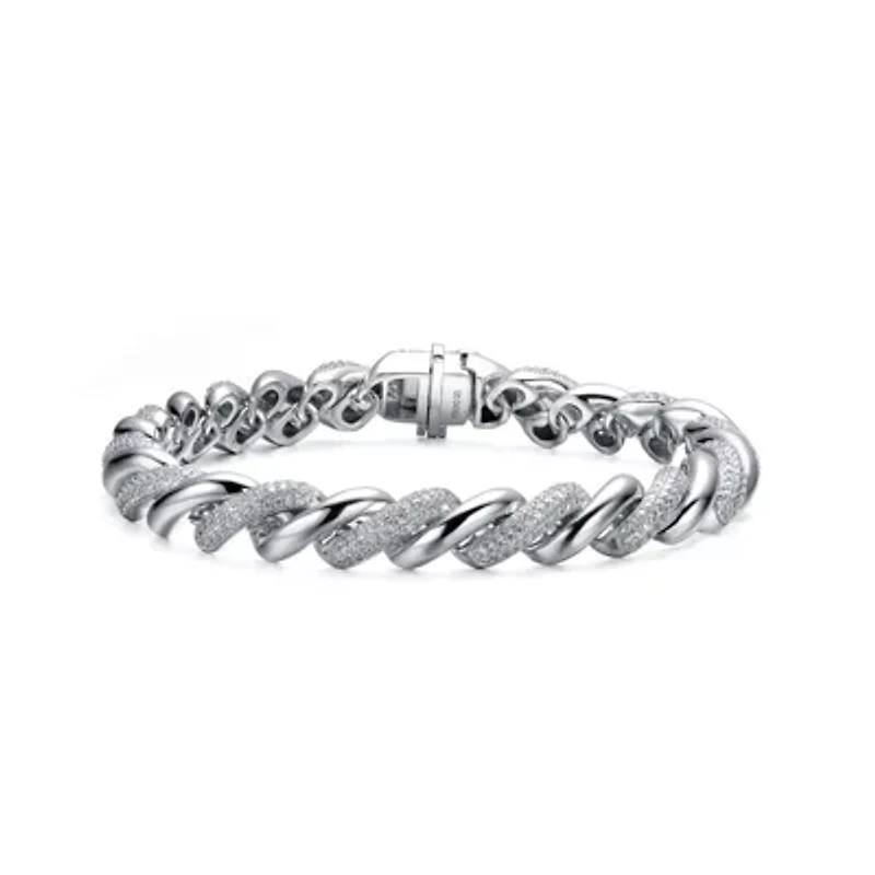 Lab Created Sterling Silver White Gold Plated with Clear Round Cubic Zirconia Wavy Twisted Bracelet