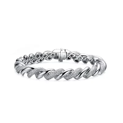 Lab Created Sterling Silver White Gold Plated with Clear Round Cubic Zirconia Wavy Twisted Bracelet