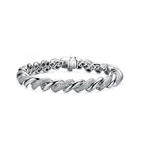 Lab Created Sterling Silver White Gold Plated with Clear Round Cubic Zirconia Wavy Twisted Bracelet