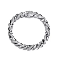 Lab Created Sterling Silver White Gold Plated with Clear Round Cubic Zirconia Wavy Twisted Bracelet