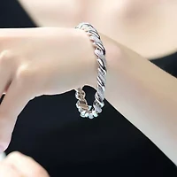 Lab Created Sterling Silver White Gold Plated with Clear Round Cubic Zirconia Wavy Twisted Bracelet