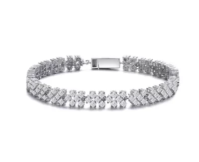 Lab Created Sterling Silver White Gold Plated with Clear Round Cubic Zirconia Milgrain Bezel Tennis Bracelet