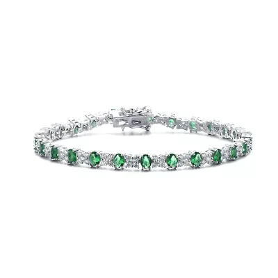 Lab Created Sterling Silver White Gold Plated with Clear & Green Cubic Zirconia Tennis Bracelet