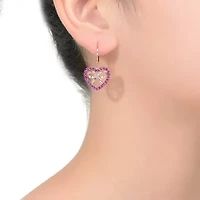 Lab Created 18k Rose Gold Plated with Ruby Cubic Zirconia Infinity Ribbon & Heart Dangle Earrings for Kids