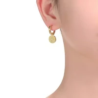 Lab Created 14K Gold Plated With Star paved on Round Bar Drop Earrings for Kids Teens