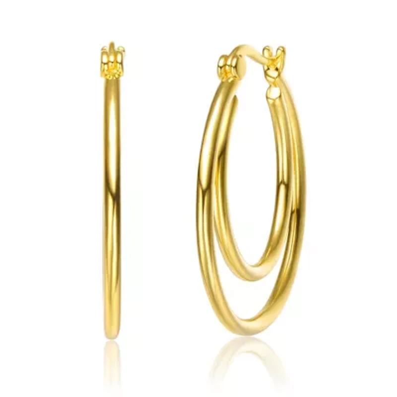 Lab Created 14K Gold Plated Double stack Hoop Earrings