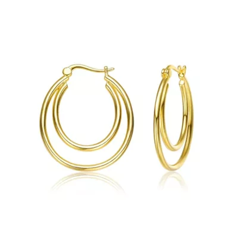 Lab Created 14K Gold Plated Double stack Hoop Earrings