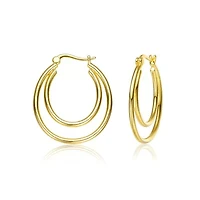 Lab Created 14K Gold Plated Double stack Hoop Earrings