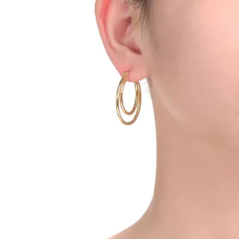 Lab Created 14K Gold Plated Double stack Hoop Earrings
