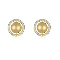 Lab Created 14K Gold Plated with Cubic Zirconia Eternity Halo Medallion Stud Earrings for Teens