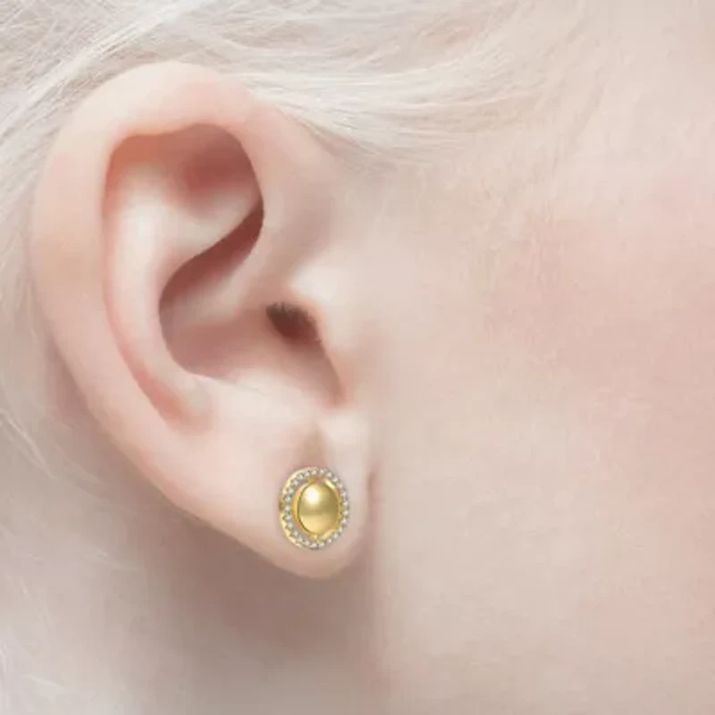 Lab Created 14K Gold Plated with Cubic Zirconia Eternity Halo Medallion Stud Earrings for Teens