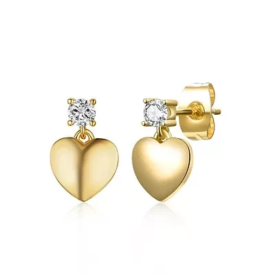 Lab Created 14K Gold Plated with Cubic Zirconia Heart Dangle Earrings for Kids