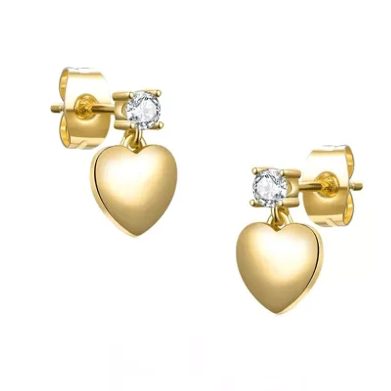Lab Created 14K Gold Plated with Cubic Zirconia Heart Dangle Earrings for Kids