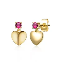 Lab Created 14K Gold Plated with Ruby Red Cubic Zirconia Heart Dangle Earrings for Kids