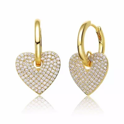 Lab Created 14K Gold Plated with Cubic Zirconia Heart Dangle Infinity Hoop Drop Earrings for Teens