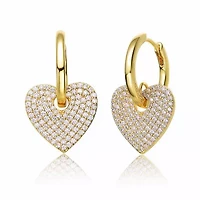 Lab Created 14K Gold Plated with Cubic Zirconia Heart Dangle Infinity Hoop Drop Earrings for Teens