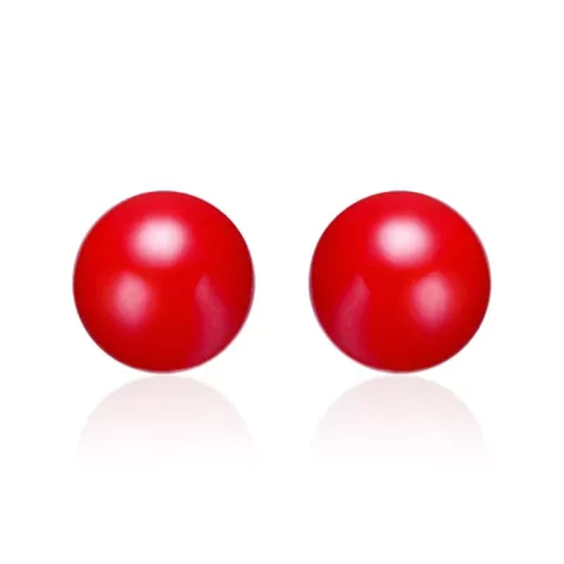 Lab Created 14K Gold Plated Stud Earrings with Red Enamel Round Pearl for Kids