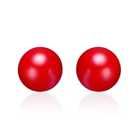 Lab Created 14K Gold Plated Stud Earrings with Red Enamel Round Pearl for Kids