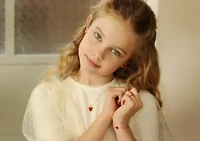 Lab Created 14K Gold Plated Stud Earrings with Red Enamel Round Pearl for Kids