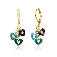 Lab Created 14K Gold Plated Dangling Heart Enamel earrings for Kids