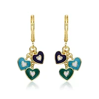 Lab Created 14K Gold Plated Dangling Heart Enamel earrings for Kids