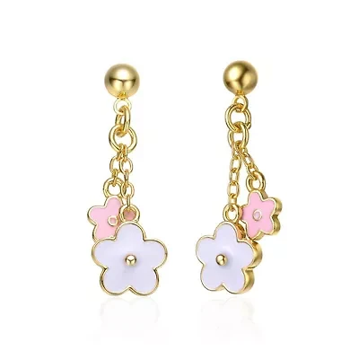 Lab Created 14K Gold Plated Flower Enamel Drop Earrings for Kids