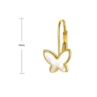 14K Gold Plated with Mother of Pearl Butterfly Inlay Dangle Drop Leverback Earrings for Kids