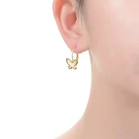 14K Gold Plated with Mother of Pearl Butterfly Inlay Dangle Drop Leverback Earrings for Kids