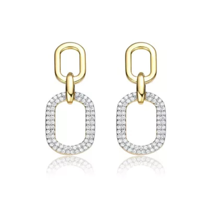 Lab Created 14K Gold Plated with Clear Cubic Zirconia Pave Geometric Oval Chain Dangle Earrings