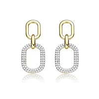 Lab Created 14K Gold Plated with Clear Cubic Zirconia Pave Geometric Oval Chain Dangle Earrings