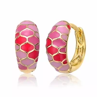 Lab Created 14K Gold Plated with Pink Enamel Sunset Stained Glass Snake Scale Hoop Earrings For Teens