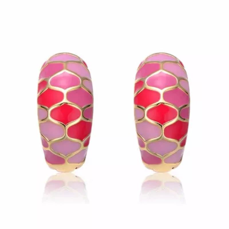 Lab Created 14K Gold Plated with Pink Enamel Sunset Stained Glass Snake Scale Hoop Earrings For Teens